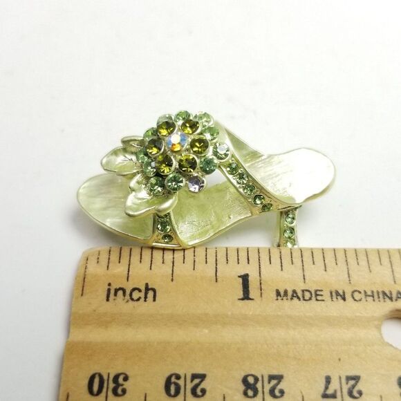 Vintage Lime Green High Heel Rhinestone Show Brooch, Retro Lapel Pin, 90s Y2K - Picture 3 of 6